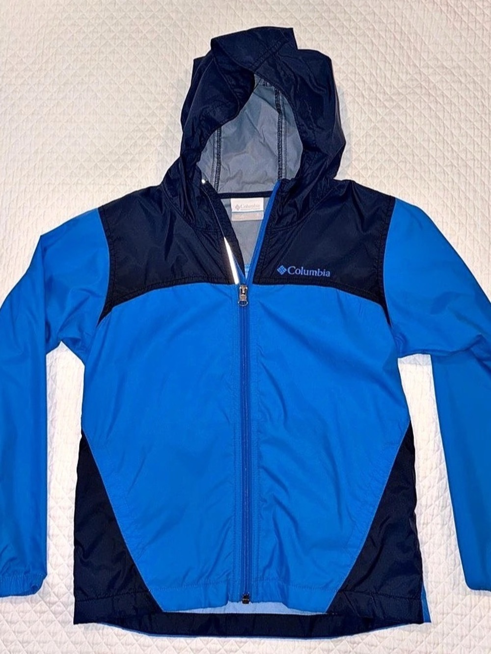 Kids Columbia Hooded Blue & Black Windbreaker Size Medium